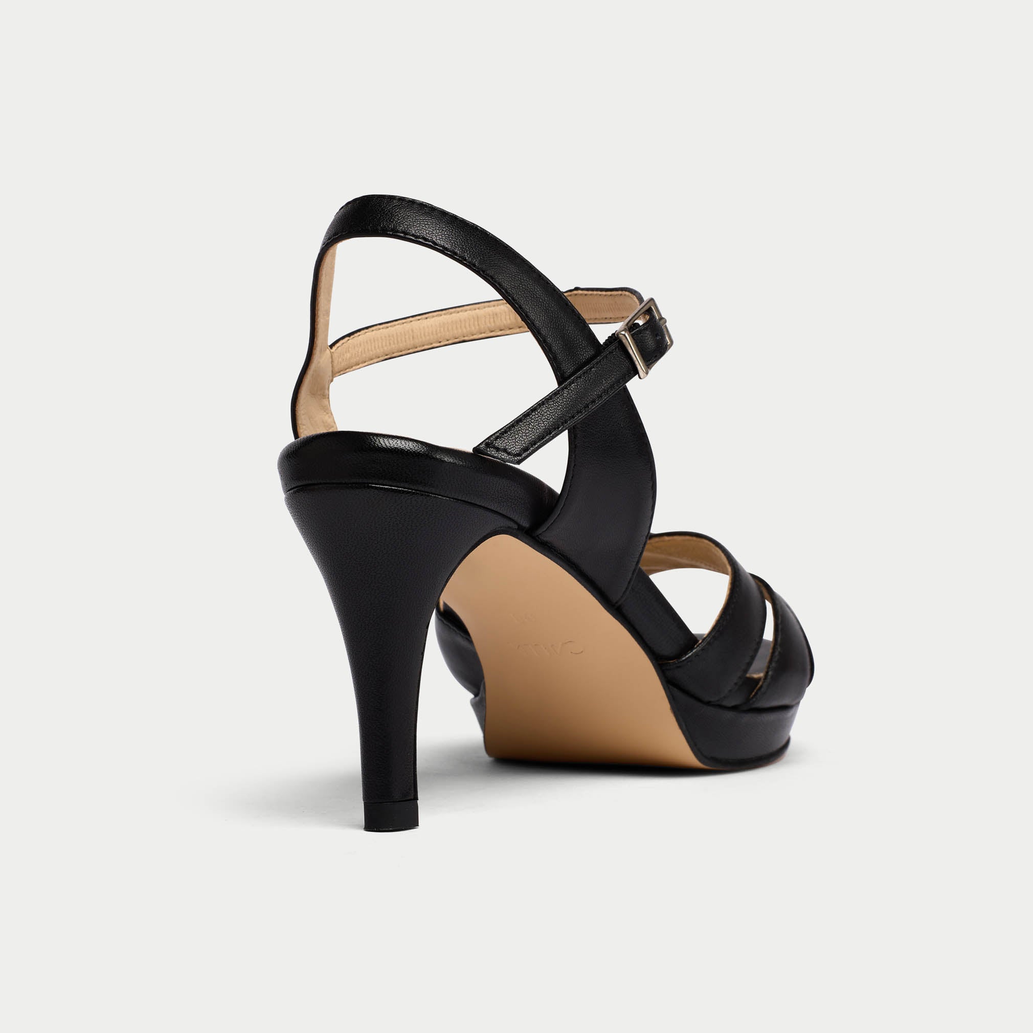 Emily black leather heel close up