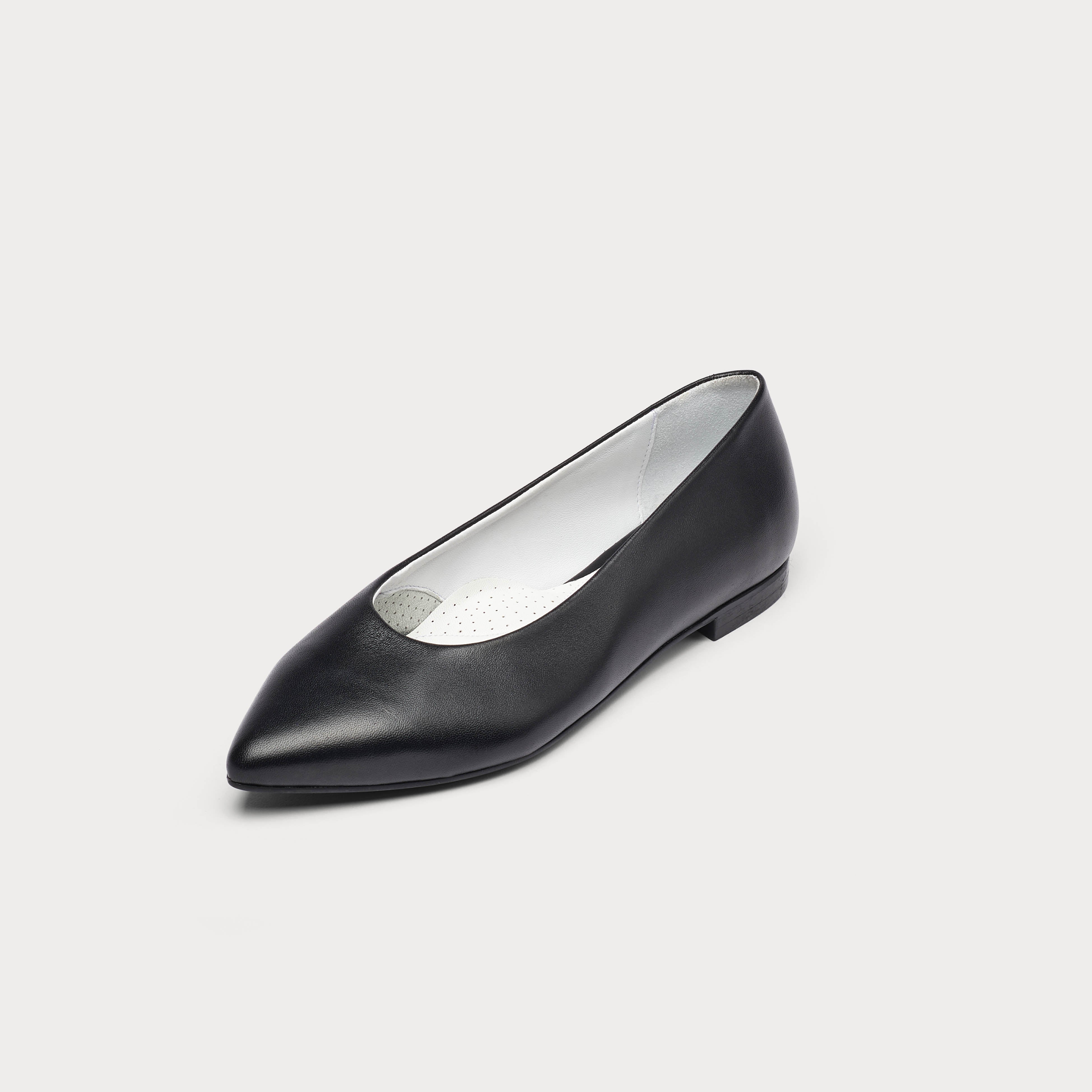 Isabella - Black Leather Ballerinas