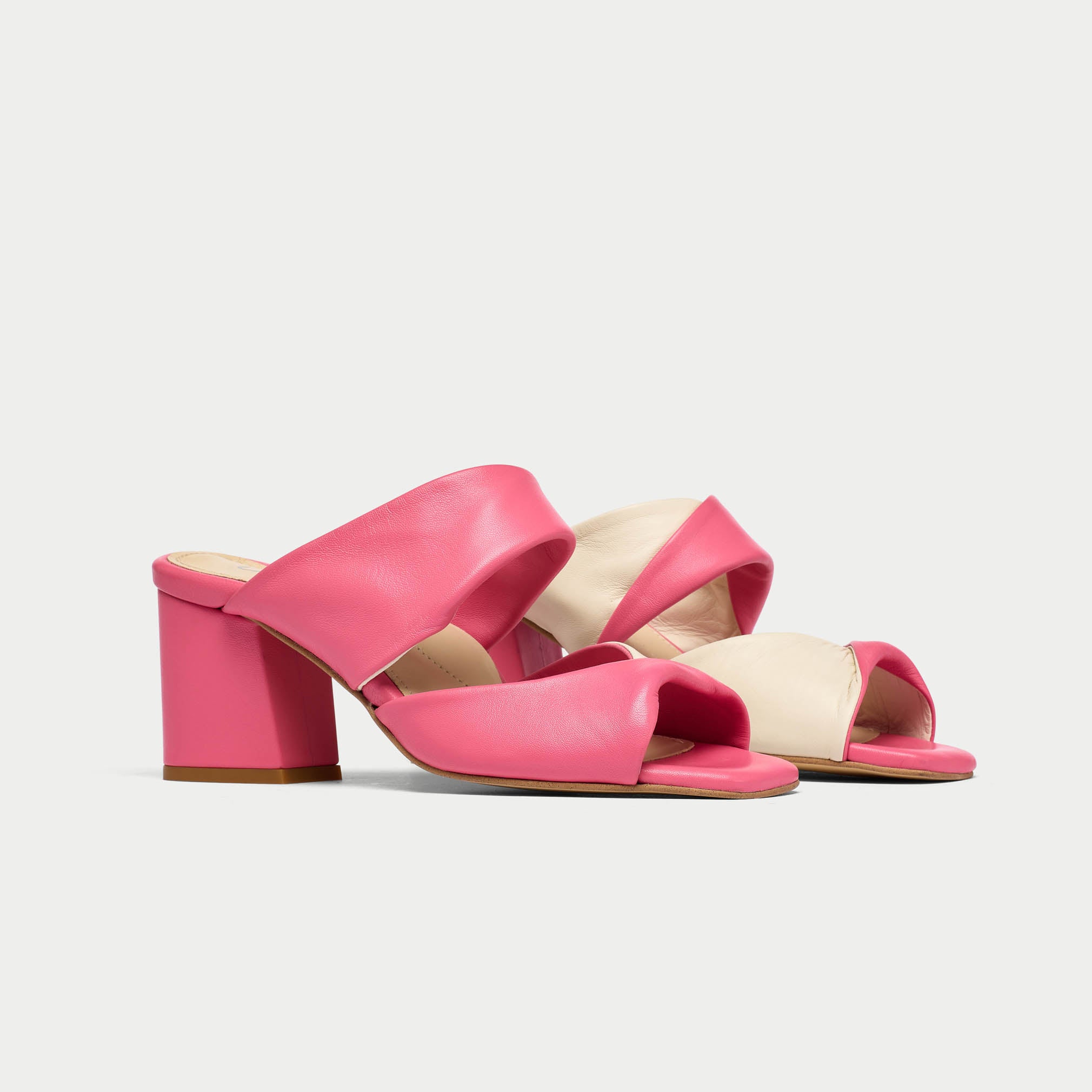 Mia - Pink Mix Leather Mules