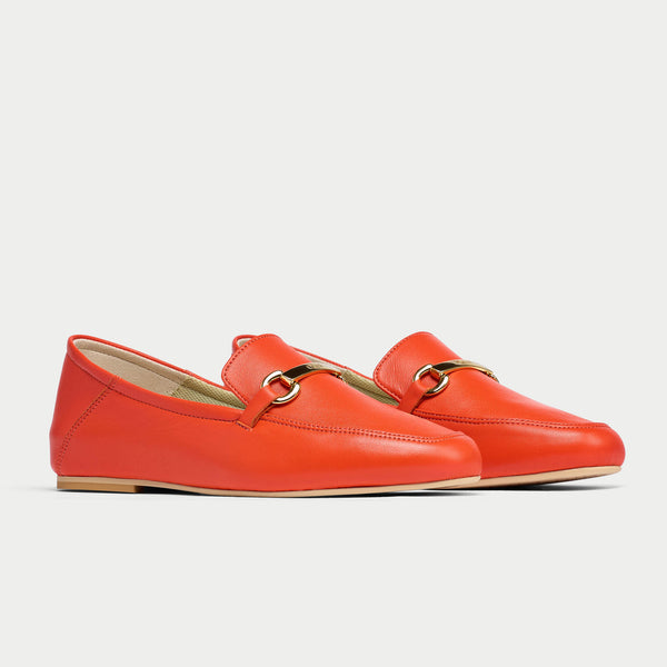 pair of red ocre leather loafers for bunions