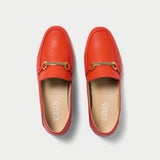 red ocre leather loafers for bunions top view