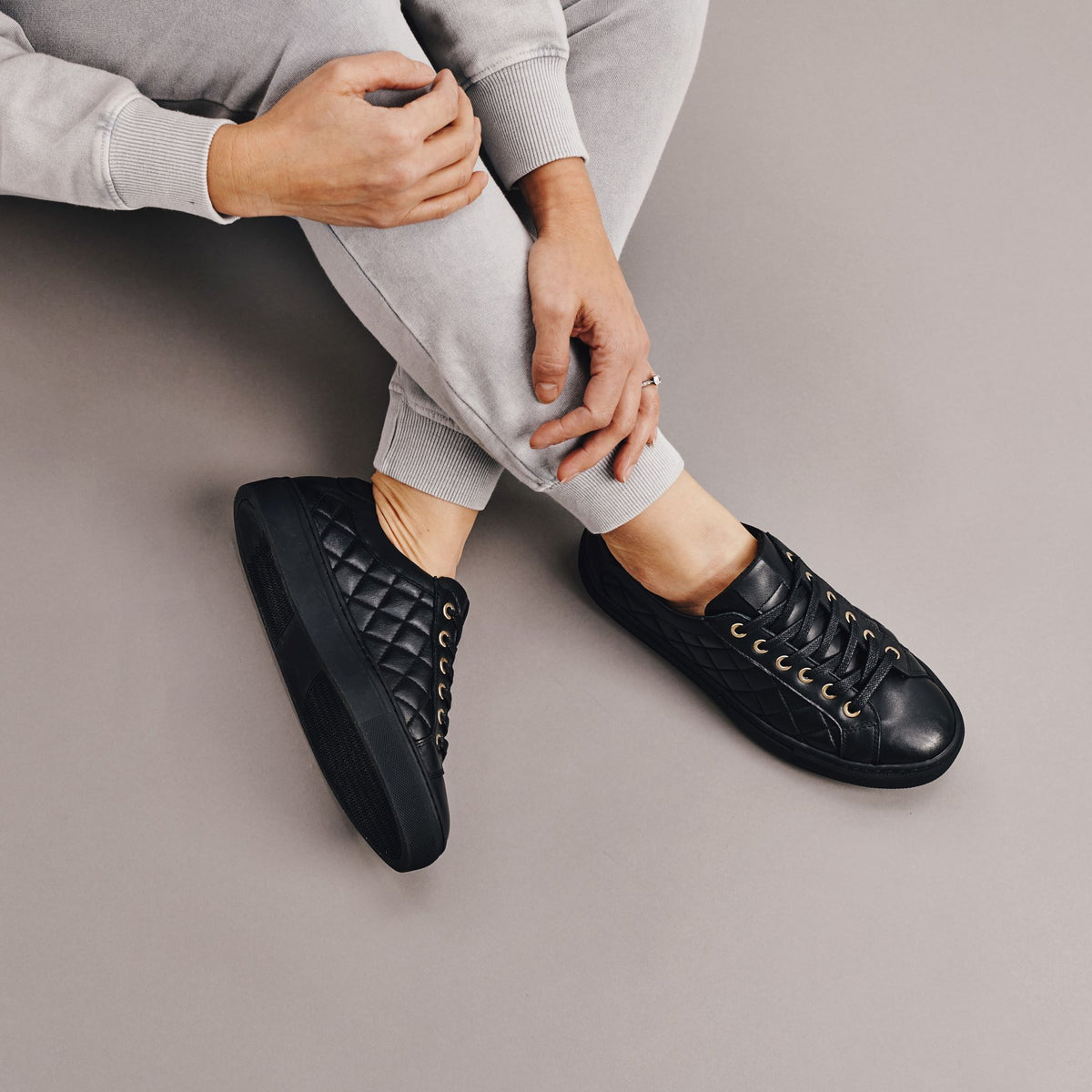 Star - Black Quilted Leather Wide Fit Sneakers (image 2)