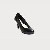 sophia black leather heels front view