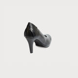 sophia black leather heels back view