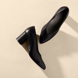 sara black snake block heels
