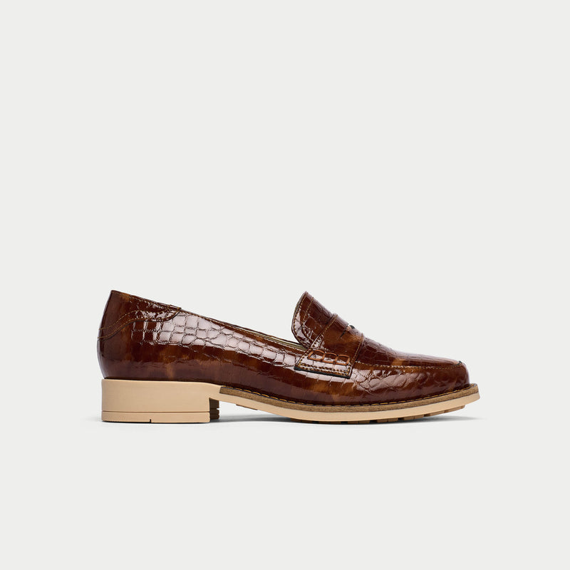 Nadia - Brown Croc Patent Leather