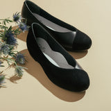 black suede leather mix flats for bunions