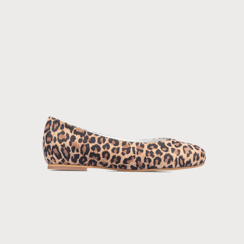 leopard suede flat shoe side view