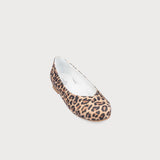 leopard suede flat shoe front view
