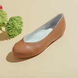 tan leather flat shoe for bunions
