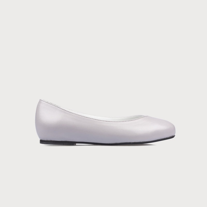 grey leather flat shoe side view