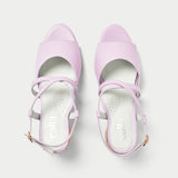 lilac leather heeled sandals top view