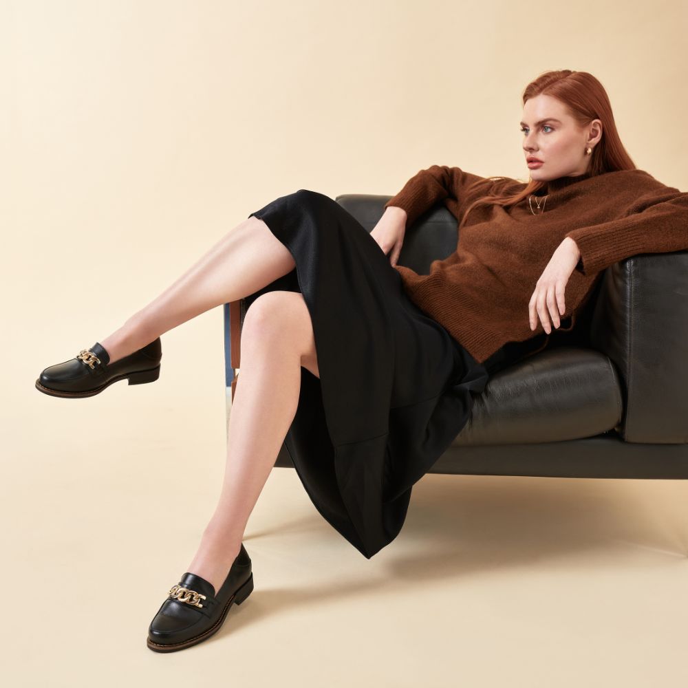 lucille black leather loafers for bunions