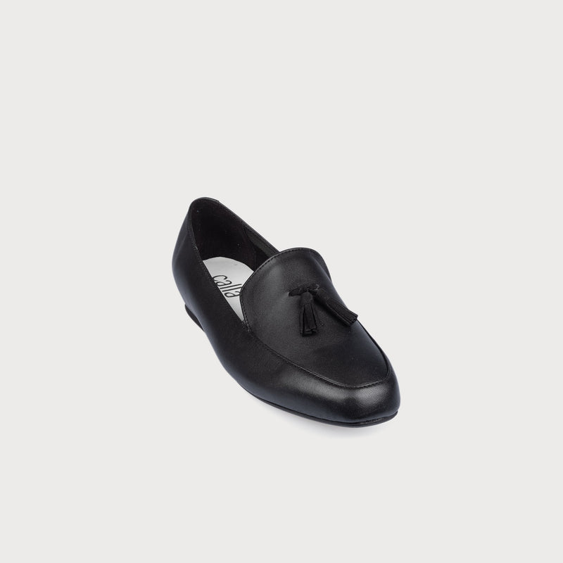 black leather loafer front view