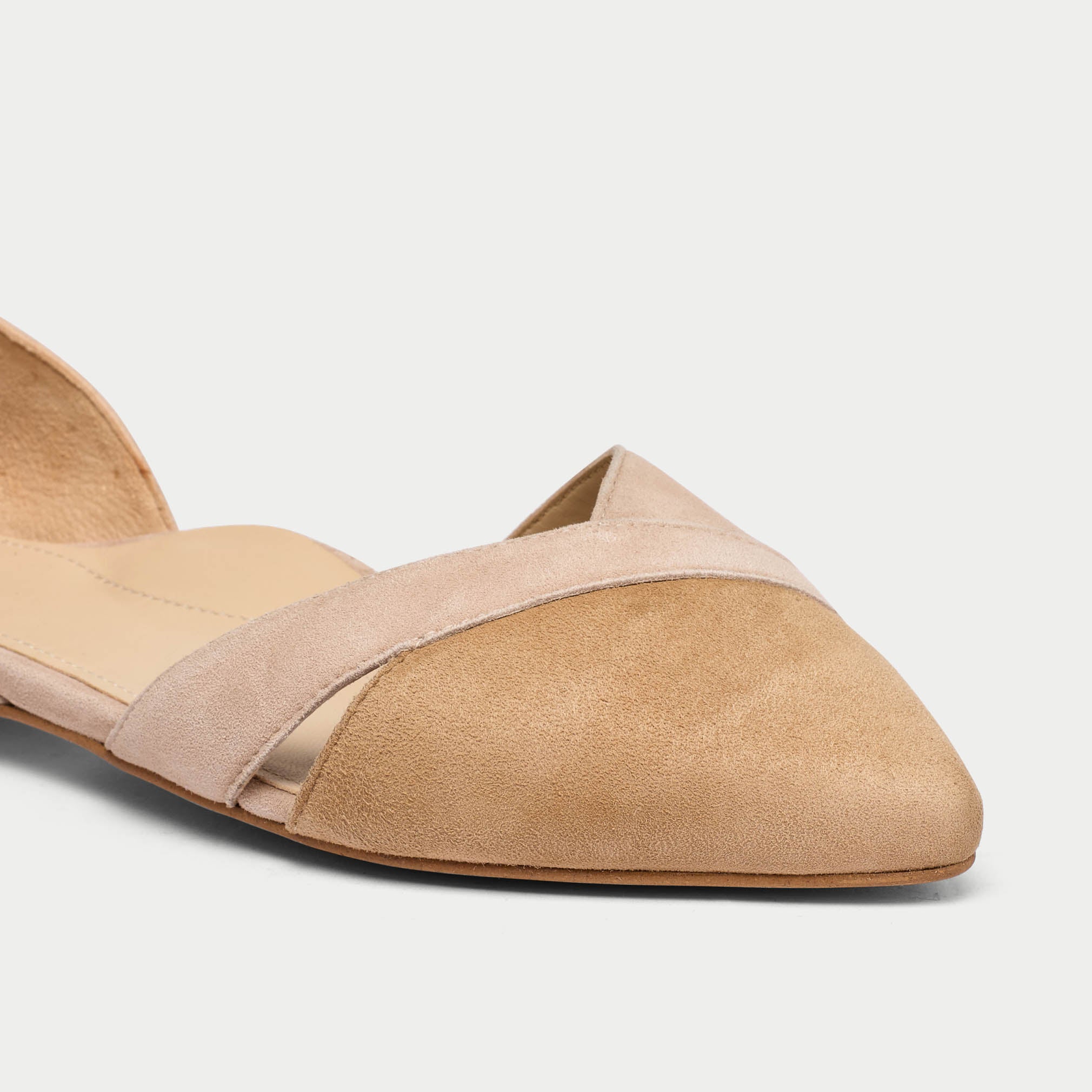 tan and nude suede comfortable flat shoe for bunions 