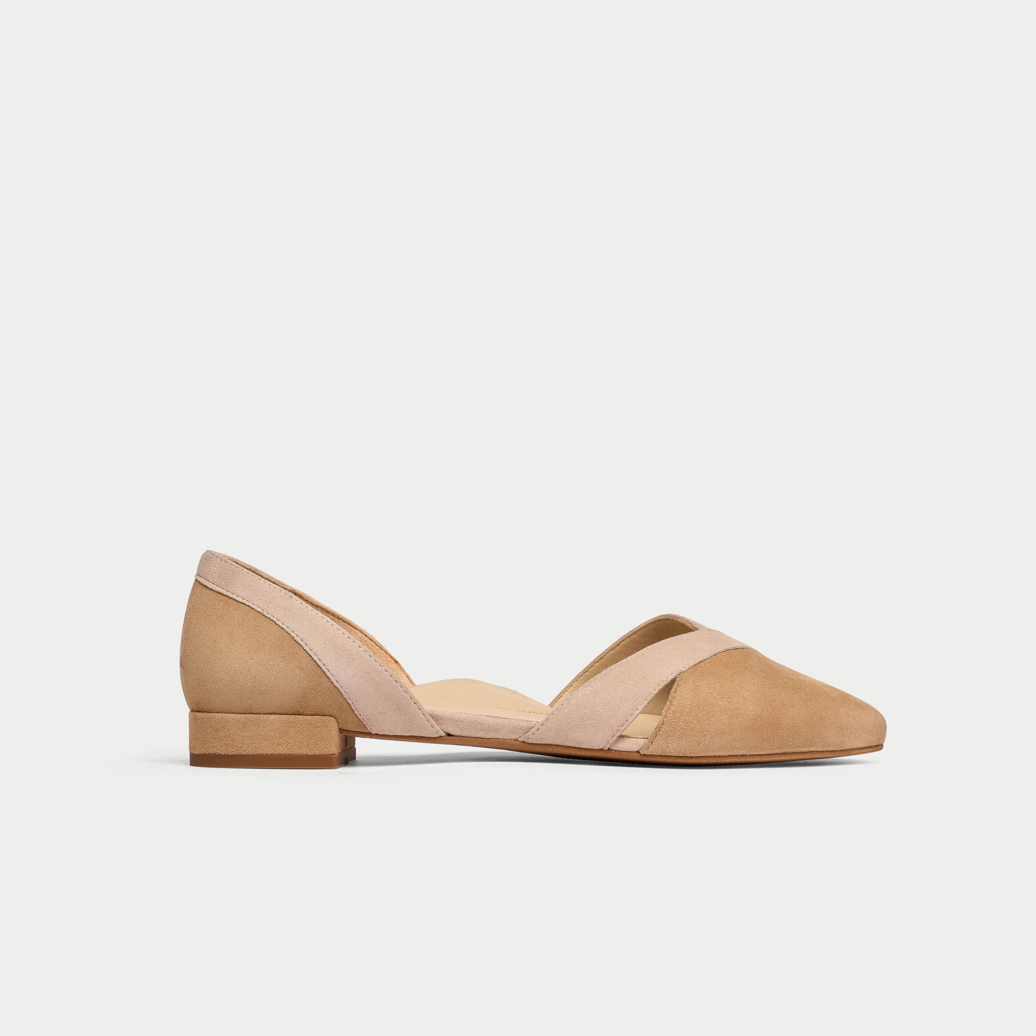 tan and nude suede comfortable flat shoe for bunions 
