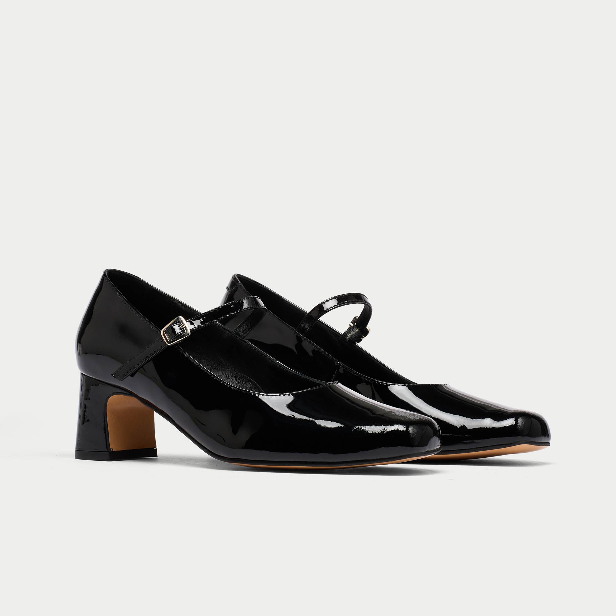 pair of black patent mary janes for bunions