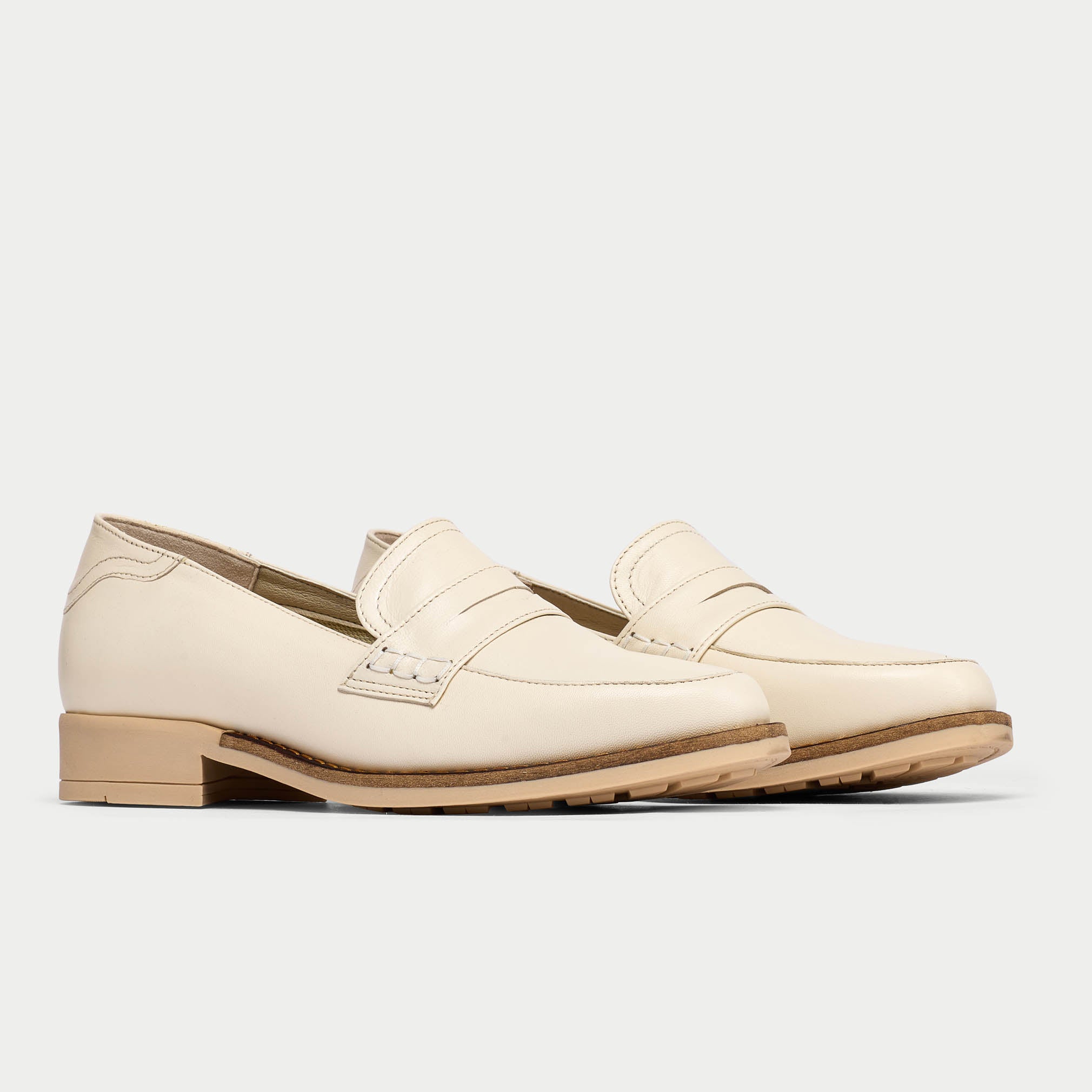 Nadia latte leather loafer pair