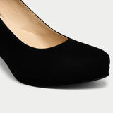 sophia black suede heels close up