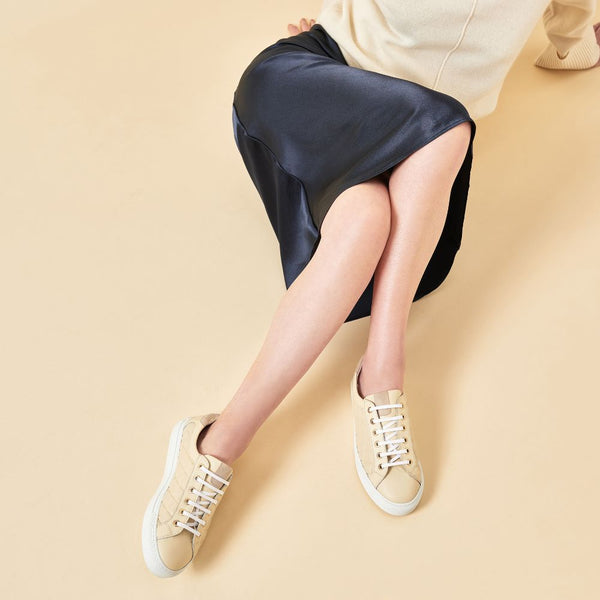 bone leather quilted trainers
