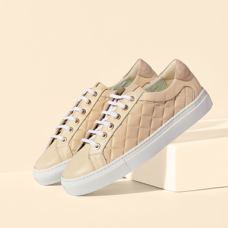 bone quilted leather trainers