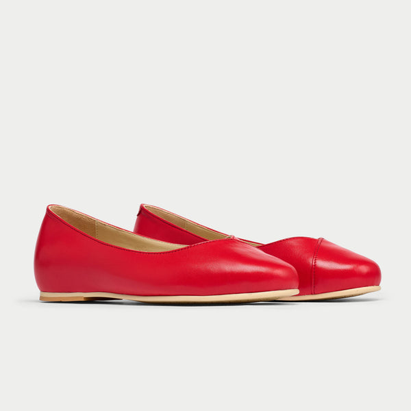pair of red leather flats for bunions and wide feet 